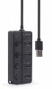 HUB 4-portowy USB 2.0 z przełącznikami, czarny